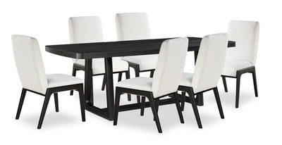 Alma 7pc Dining Set with Table & 6 Chairs, Trestle Base, 86"W - Charcoal Black & White | Ensemble de salle à manger Alma 7 pièces avec table de 86 po (L), base à tréteaux et 6 chaises - anthracite noir et blanc