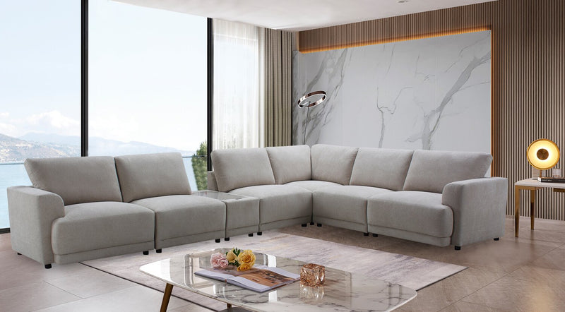 Sofa sectionnel modulaire Voyage 7 pièces en tissu avec console et coussins de dossier amovibles - beige