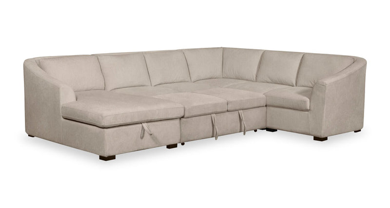 Sofa-lit sectionnel de gauche Envy 5 pièces en tissu de chenille avec fauteuil long de rangement - beige amande