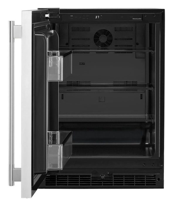 Réfrigérateur KitchenAid de 24 po sous le comptoir à panneau personnalisable - noir et acier inoxydable - KURL124SSB
