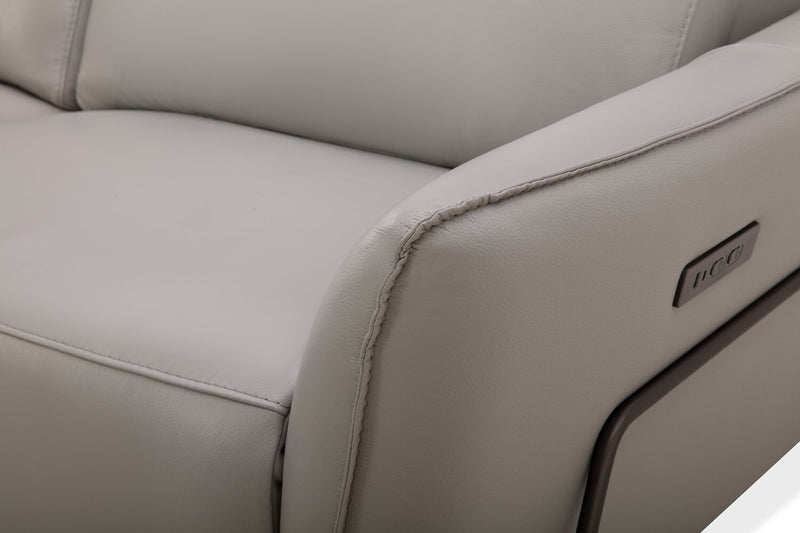 Sofa à inclinaison électrique Riviera en cuir véritable de qualité supérieure - gris clair