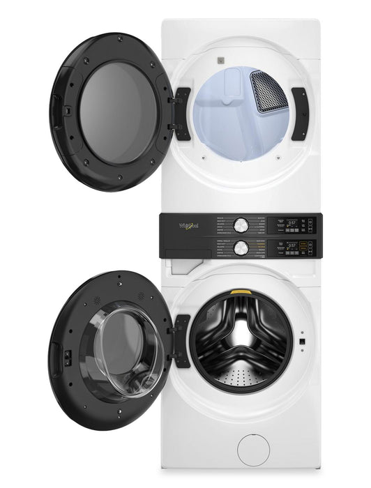 Tour de lavage Whirlpool à chargement frontal avec laveuse de 5,2 pi³ et sécheuse électrique de 7,4 pi³ - blanche - YWEF5727TW