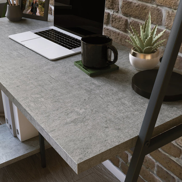 Bureau James de 43 po avec crédence et tablettes - gris