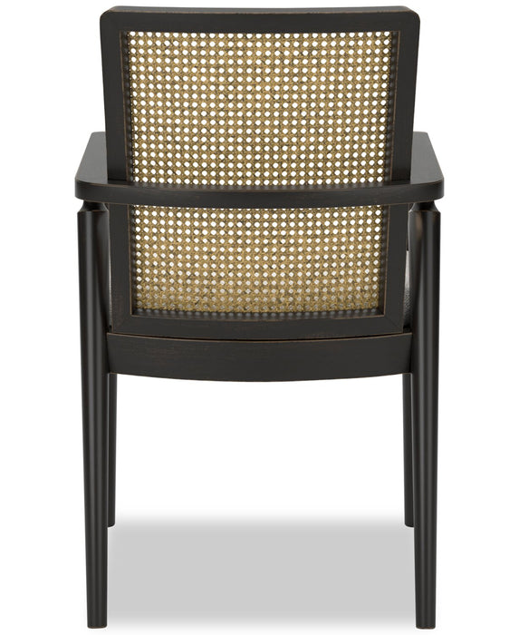 Chaise de salle à manger Shaw en tissu de polyester avec accoudoirs et dossier tissé d’apparence canne - noire