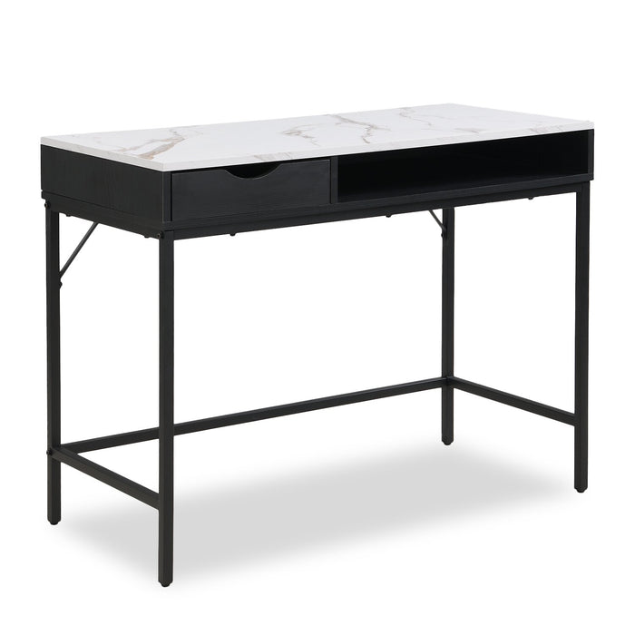 Bureau Jensen de 40 po avec dessus en imitation de marbre et rangement - noir