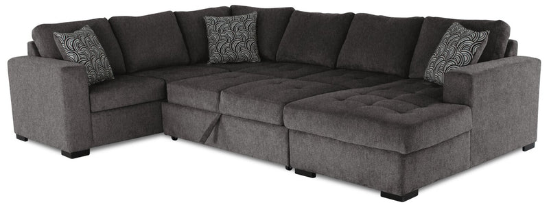 Sofa-lit sectionnel de droite Legend 4 pièces fabriqué au Canada en tissu de chenille avec fauteuil long de rangement - brun étain