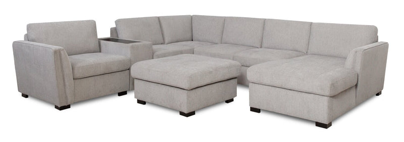 Sofa sectionnel de droite Vault 6 pièces avec causeuse-lit, 2 fauteuils de rangement et fauteuil long de rangement - gris