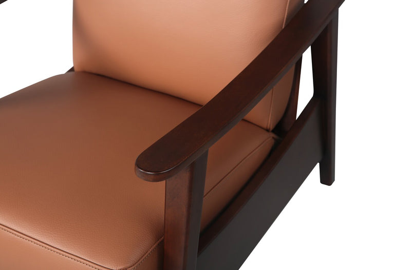 Fauteuil d’appoint à inclinaison par poussée Aydin de 27,5 po en cuir véritable avec accoudoirs et pattes en bois - orange chameau