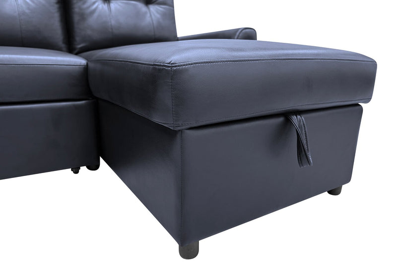 Sofa-lit sectionnel de droite Carter 2 pièces en tissu d’apparence cuir avec fauteuil long de rangement - noir