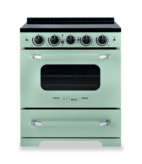 Cuisinière à induction Classic Rétro par Unique de 30 po et de 3,9 pi3 - vert menthe estival - UNQ-30CR IC LG
