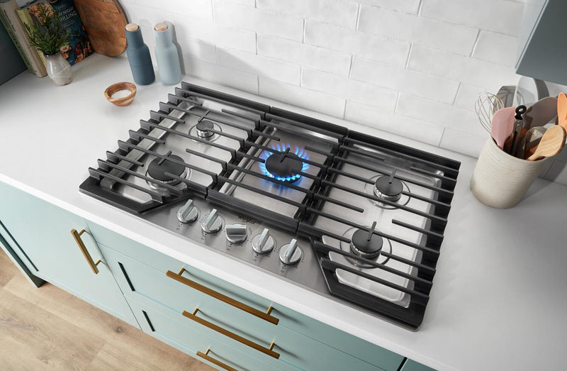 Surface de cuisson à gaz Whirlpool de 30 po avec 5e brûleur et grilles en fonte à charnières EZ-2-LiftMC - WCGK7030PS