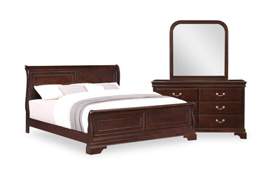 Marco 5pc Bedroom Set with Bed, Dresser & Mirror, Cherry Brown - King Size | Ensemble de chambre à coucher Marco 5 pièces avec lit, commode et miroir, brun cerisier - format très grand lit