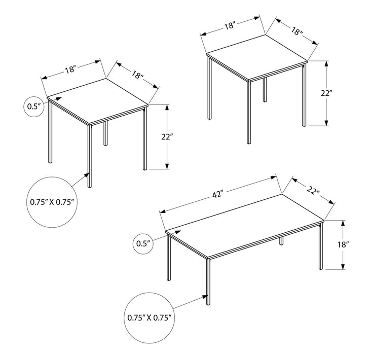 Ensemble 3 tables modernes Easton de 42 po (table à café et 2 tables de bout) - imitation de marbre avec pattes en métal noir