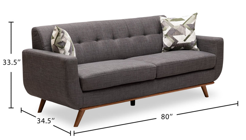 Sofa Freeman de Kort & Co. de 80 po de format condo en tissu d’apparence lin avec base et pattes en bois - gris anthracite