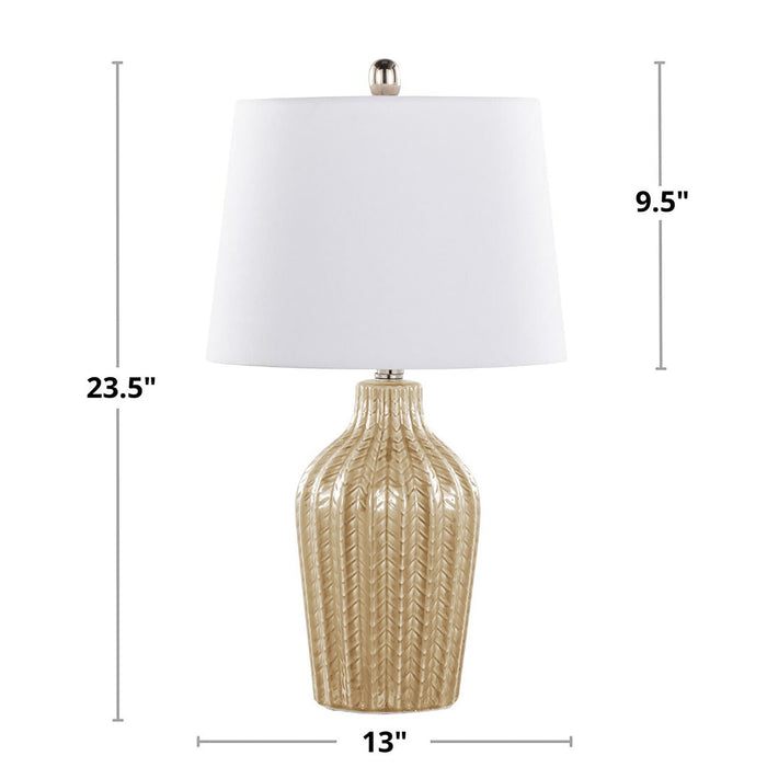 Lampe de table Willa de 23 po en céramique avec nickel poli et avec abat-jour en lin naturel – couleur sable cubain