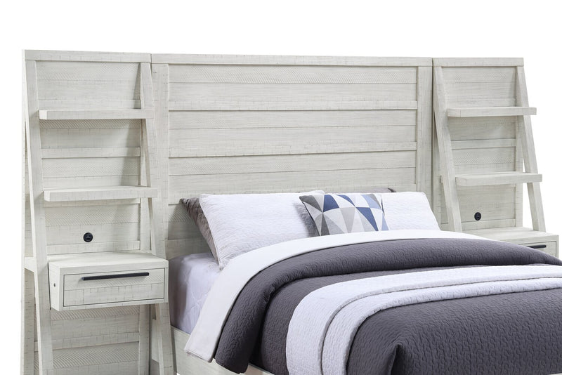 Lit à sections Haven avec tête de lit, cadre de lit, 2 sections latérales, port USB et éclairage à DEL, blanc - format grand lit