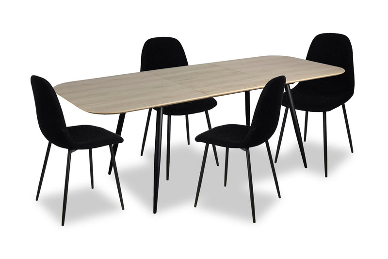 Ensemble de salle à manger Joss 5 pièces avec table et 4 chaises - rallonge papillon 63 po à 86,5 po (L), métal - naturel et noir