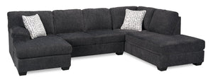 Sofa sectionnel en U de droite Morgan 2 pièces fabriqué au Canada en tissu de chenille avec coussins décoratifs - gris
