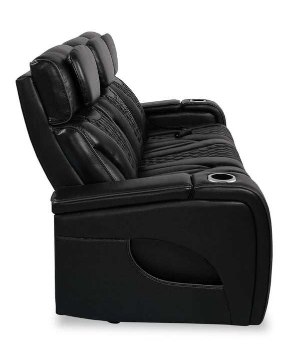 Sofa de massage à inclinaison électrique Elite de 86 po en cuir véritable avec appuie-têtes électriques et accoudoirs de rangement - noir