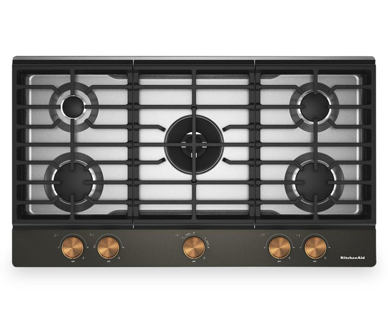 Surface de cuisson à gaz sur métal KitchenAid avec grille pour wok intégrée - minerai noir - KCGK736SBE