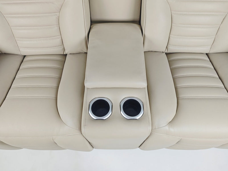 Causeuse de massage à inclinaison électrique Zen de 75,5 po en tissu d’apparence cuir avec console réfrigérée - abricot