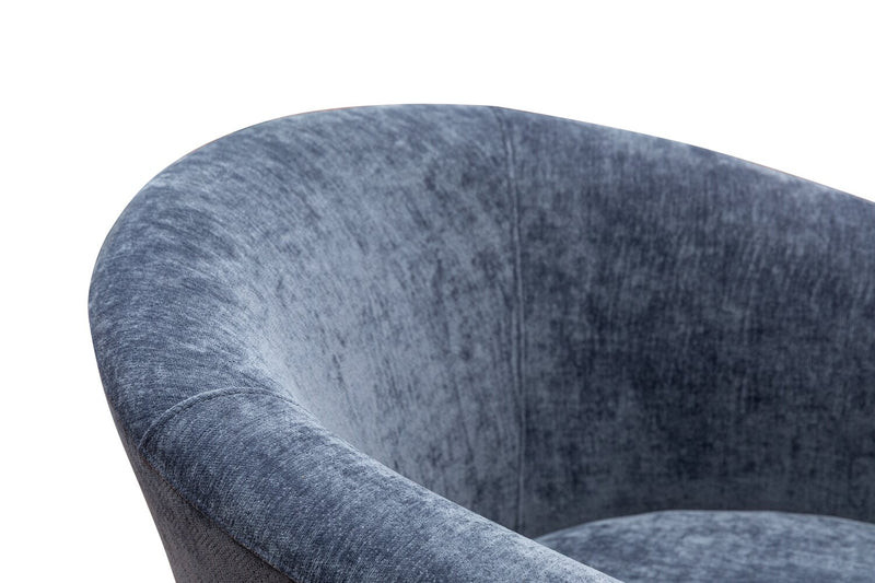 Fauteuil d’appoint Ethan de style gondole de 31 po en tissu d’apparence lin avec pattes en bois - bleu marine  