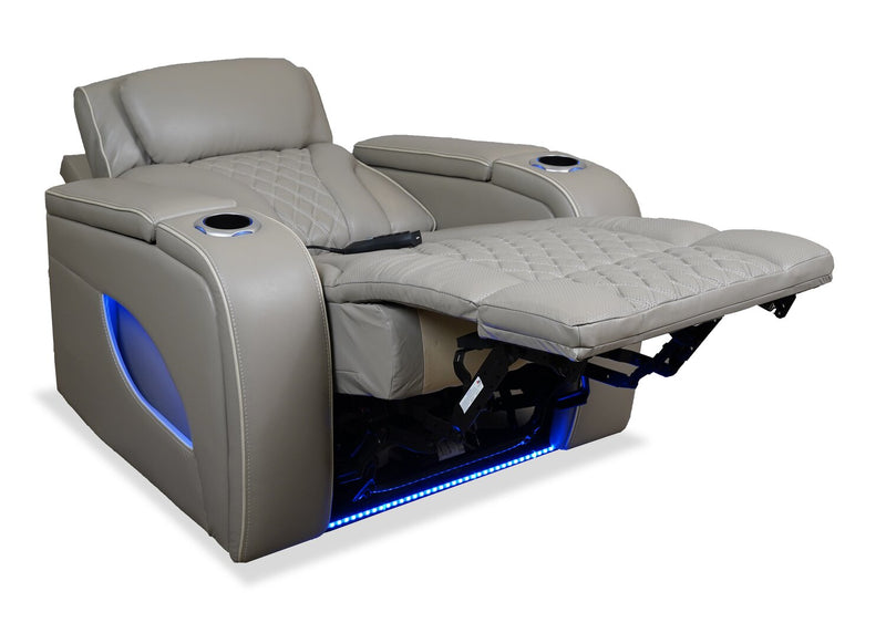 Fauteuil de massage à inclinaison électrique Elite de 38 po en cuir véritable avec son immersif et appuie-tête électrique - mastic