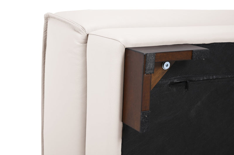 Pouf Citadel de 28 po en cuir véritable de qualité supérieure avec pattes en bois - blanc givré