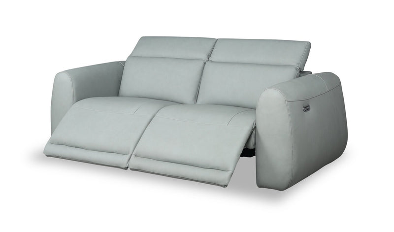 Sofa à inclinaison électrique Gianna de 76 po en cuir véritable avec appuie-têtes électriques et ports USB - bleu spa