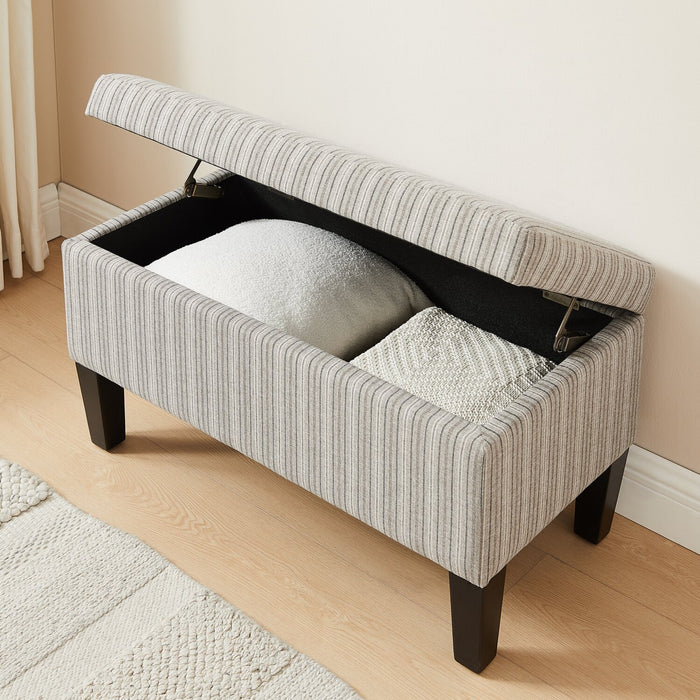 Pouf de rangement Calgary de 32 po en tissu - rayé gris