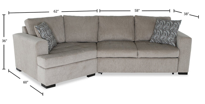Sofa-lit sectionnel enveloppant de gauche Legend 2 pièces fabriqué au Canada en tissu de chenille - beige platine