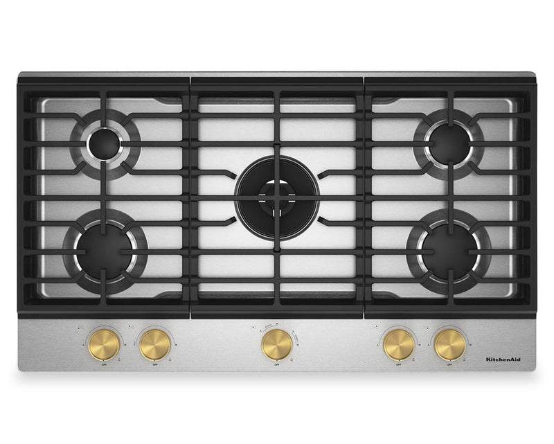 Surface de cuisson à gaz sur métal KitchenAid avec grille pour wok intégrée - acier inoxydable - KCGK736SSS