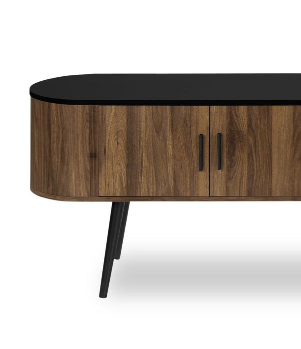 Meuble pour téléviseur rustique Elle de 72 po avec rangement et système de gestion des câbles pour téléviseurs jusqu’à 80 po - brun foncé et noir