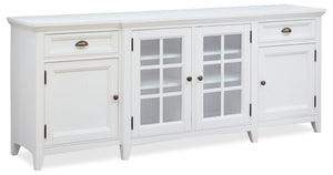 Meuble pour téléviseur traditionnel Wesley de 80 po avec rangement et système de gestion des câbles pour téléviseurs jusqu’à 85 po - blanc calcaire