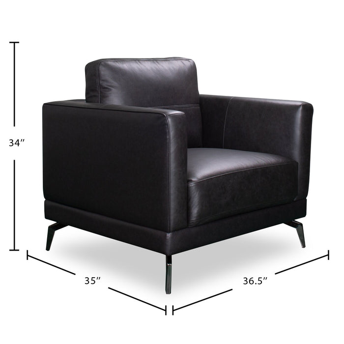 Fauteuil Melrose de 36,5 po en cuir véritable de qualité supérieure avec pattes en métal - noir