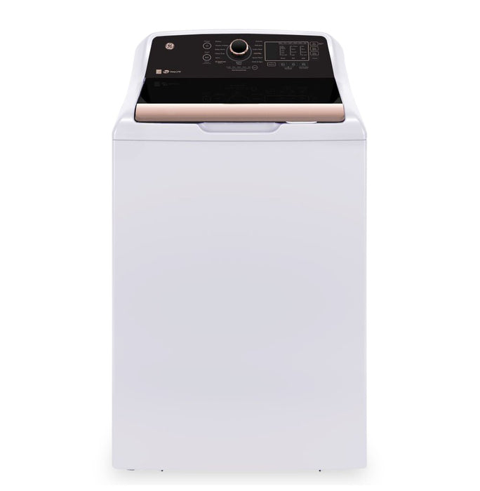 Laveuse à chargement par le haut de 5,3 pi3 et sécheuse électrique de 7,4 pi3 de GE - blanches et or rose 