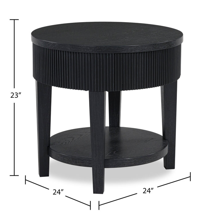 Table de bout ronde contemporaine Sanford de 24 po en bois massif avec rangement - noire
