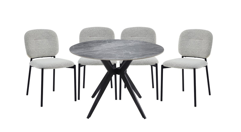 Table de salle à manger Luka avec dessus en pierre frittée et base en métal - 43,5 po (L), ronde - gris