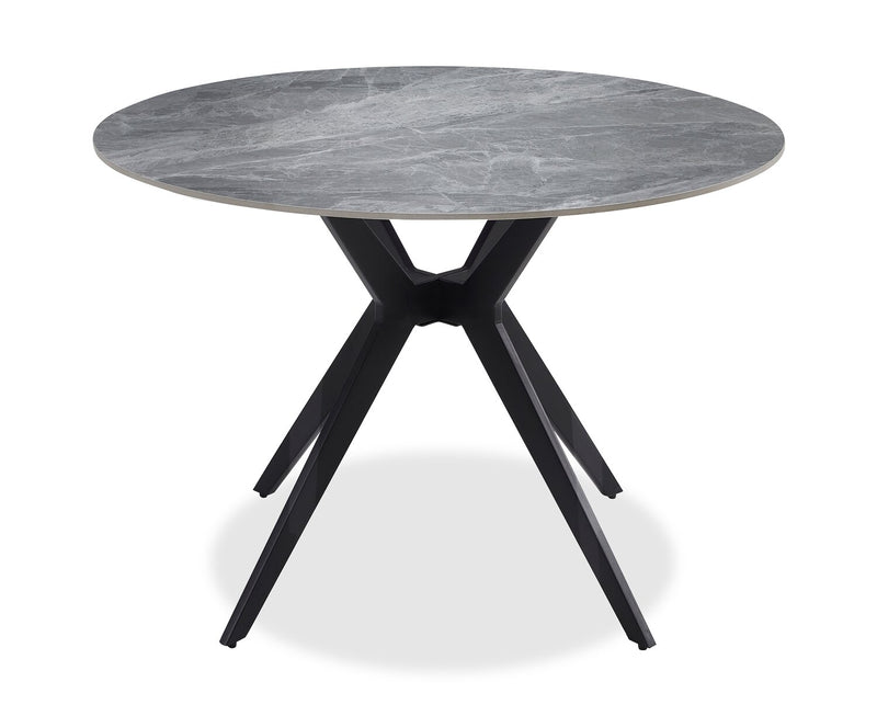 Ensemble de salle à manger Luka 5 pièces en métal avec table ronde de 43,5 po (L), dessus en pierre frittée et 4 chaises - gris