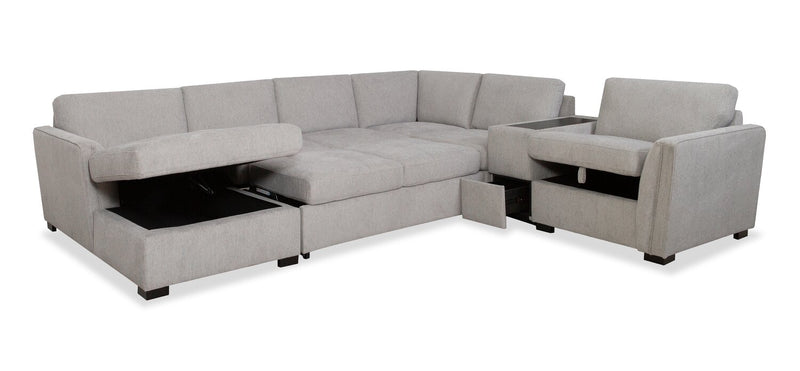 Sofa sectionnel de gauche Vault 6 pièces avec causeuse-lit, 3 fauteuils de rangement et fauteuil long de rangement - gris