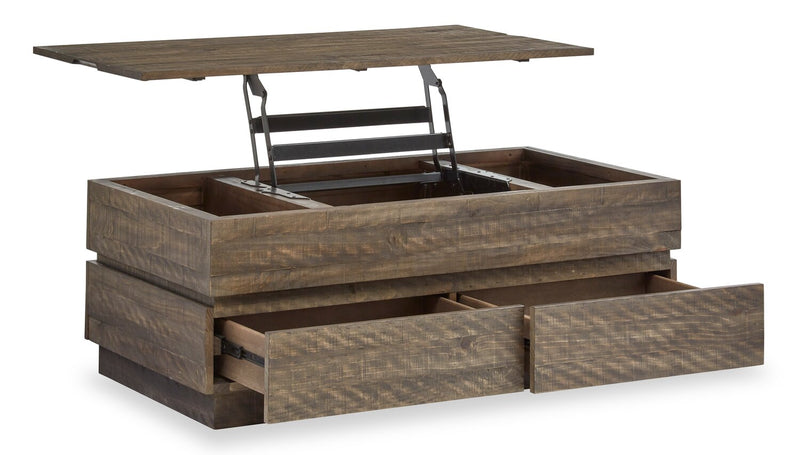 Table à café rustique Elm de 48 po en pin avec dessus relevable - brune