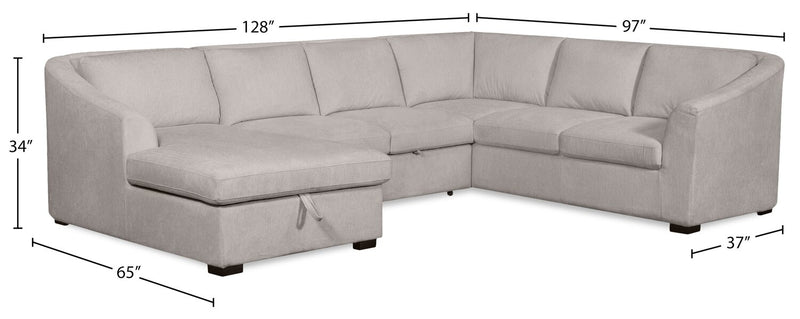 Sofa-lit sectionnel de gauche Envy 3 pièces en tissu de chenille avec fauteuil long de rangement - gris brouillard