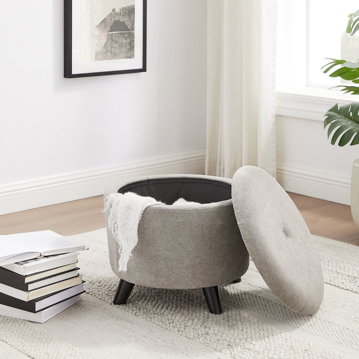 Pouf de rangement rond Winnipeg de 17,5 po en tissu - gris