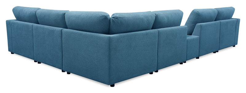 Sofa sectionnel modulaire Voyage 7 pièces en tissu avec console et coussins de dossier amovibles - bleu