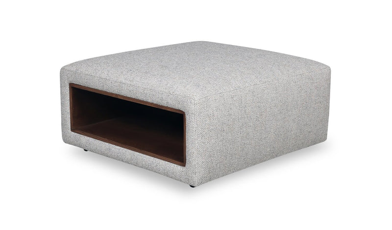 Pouf table à café Geneva de 32,5 po en tissu de chenille avec rangement et pattes en bois - beige nuage