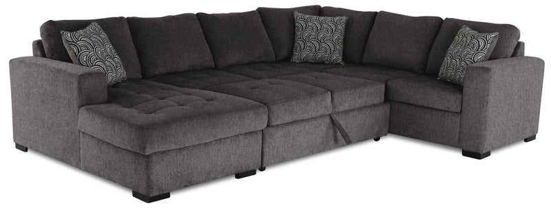 Sofa-lit sectionnel de gauche Legend 4 pièces fabriqué au Canada en tissu de chenille avec fauteuil long de rangement - brun étain