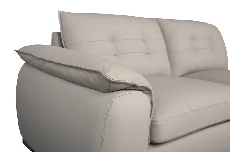 Sofa sectionnel modulaire de droite Raya 5 pièces en cuir véritable avec console de rangement et pattes en bois - beige pierre