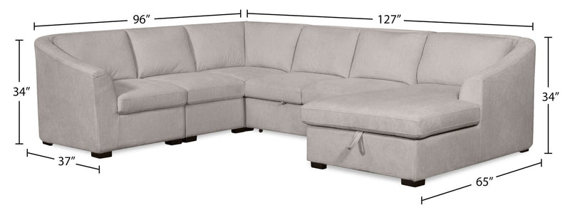  Sofa-lit sectionnel de droite Envy 5 pièces en tissu de chenille avec fauteuil long de rangement - gris brouillard