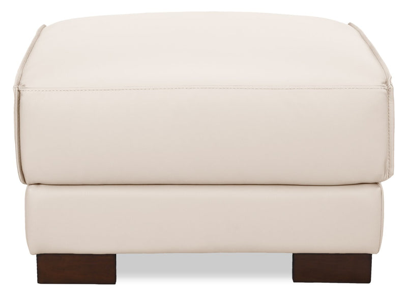 Pouf Citadel de 28 po en cuir véritable de qualité supérieure avec pattes en bois - blanc givré