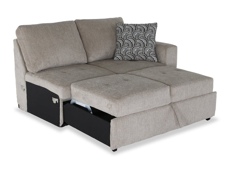 Sofa-lit sectionnel enveloppant de gauche Legend 2 pièces fabriqué au Canada en tissu de chenille - beige platine